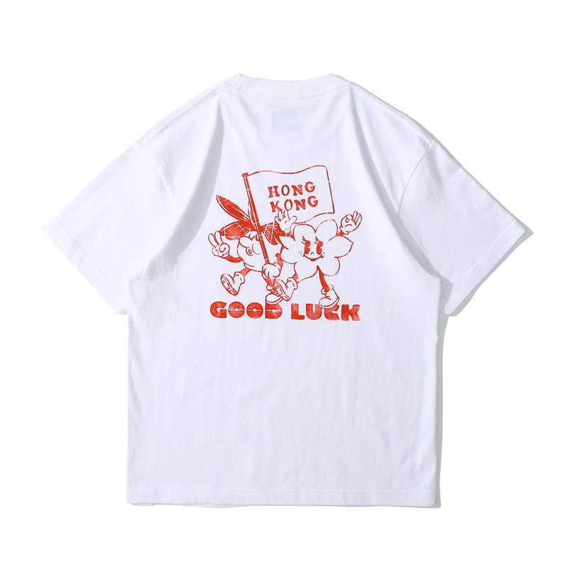 GOC Studio - Good Luck Hong Kong Cotton T-shirt - White (Made to Order) - เสื้อฮู้ด - ผ้าฝ้าย/ผ้าลินิน ขาว