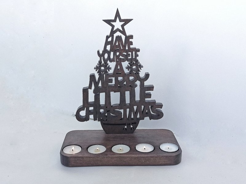 Christmas Tree Candle Holder Tealight Wooden Candlesticks - 香氛蠟燭/燭台 - 木頭 灰色