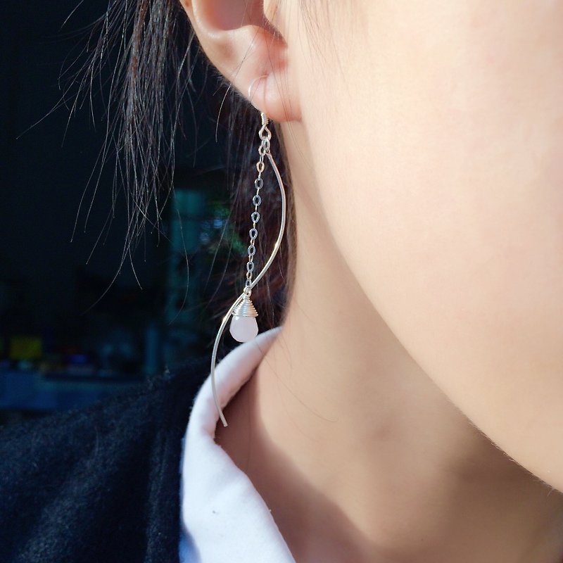 925 silver-rose quartz earrings - ต่างหู - คริสตัล สึชมพู