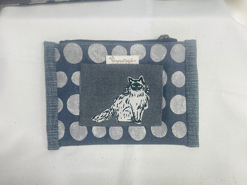 Siamese cat-coin purse - กระเป๋าใส่เหรียญ - ผ้าฝ้าย/ผ้าลินิน สีเทา