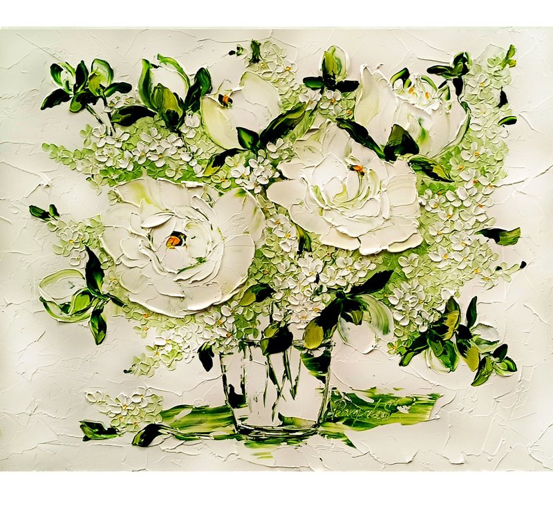 Lilac Oil Painting Original Artwork Impasto FlowerArt Lilac Flowers 16 x 20 - 壁貼/牆壁裝飾 - 其他材質 白色