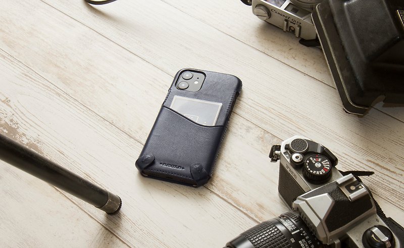 iPhone 12mini Minimalist Series Leather Case - Navy Blue - เคส/ซองมือถือ - หนังแท้ สีน้ำเงิน