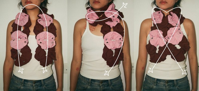 Pink And Brown Big Scrunchy Ruffles Scarf (3 Style) - ผ้าพันคอถัก - ไนลอน หลากหลายสี