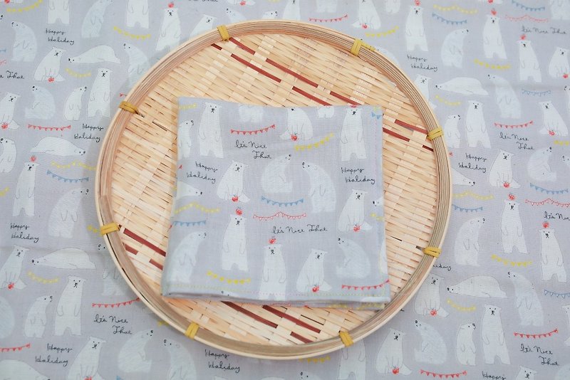 Pu.sozo - Cloth hand-made Japanese hand-made baby four-yarn handkerchief (Meng Polar Bear - Gray) / saliva towel / handkerchief / wipe towel / bib pocket / gauze / - ผ้ากันเปื้อน - วัสดุอื่นๆ สีน้ำเงิน