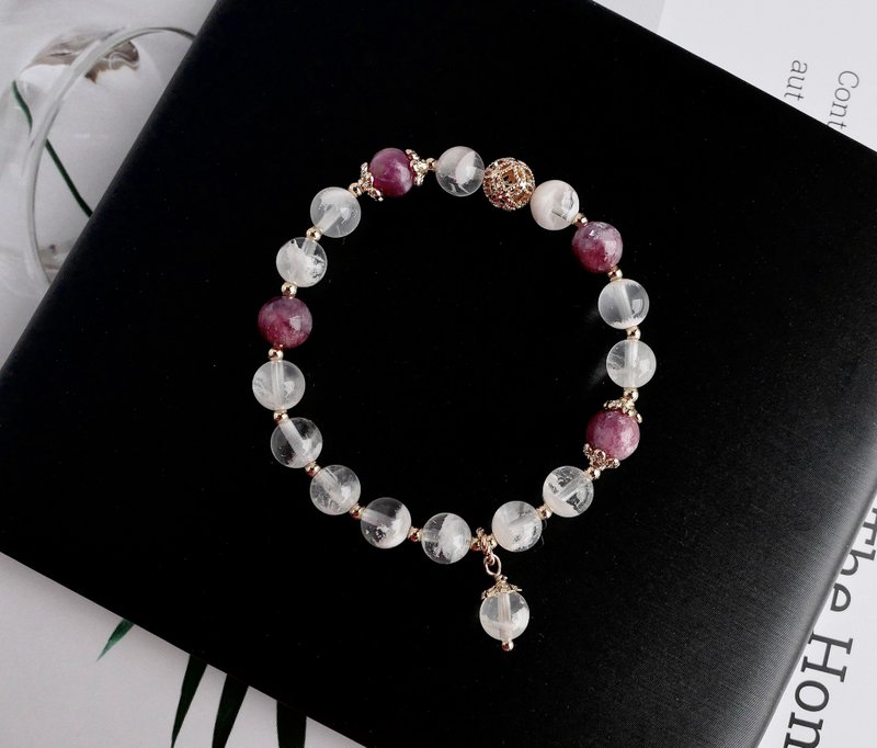 Christmas Collection/Snowflake Ghost Rose Tourmaline 14k Gold Accessories - Bracelets - Crystal Multicolor