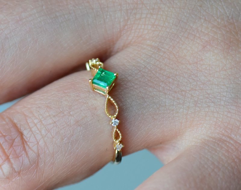 18K金祖母綠戒指 - 復古祖母綠戒指 - 精緻的祖母綠戒指 - 戒指 - 貴金屬 金色