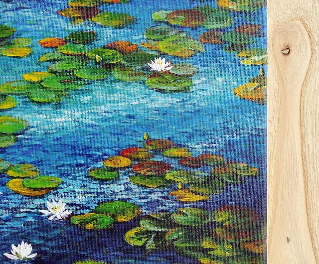 【夏ゆり】オリジナルアクリル画。睡蓮の池の花アート。