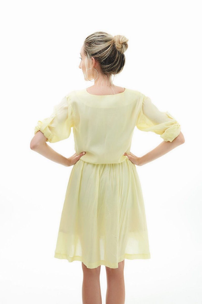 50% off for the season [Claire Sweet Girl-Shirt Style Five-Sleeve Dress]-Pink Yellow - One Piece Dresses - Cotton & Hemp Yellow