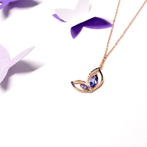 Purplemay Jewellery 純18K金坦桑石蝴蝶項鍊 天然寶石項鍊 客製化設計訂製 P053
