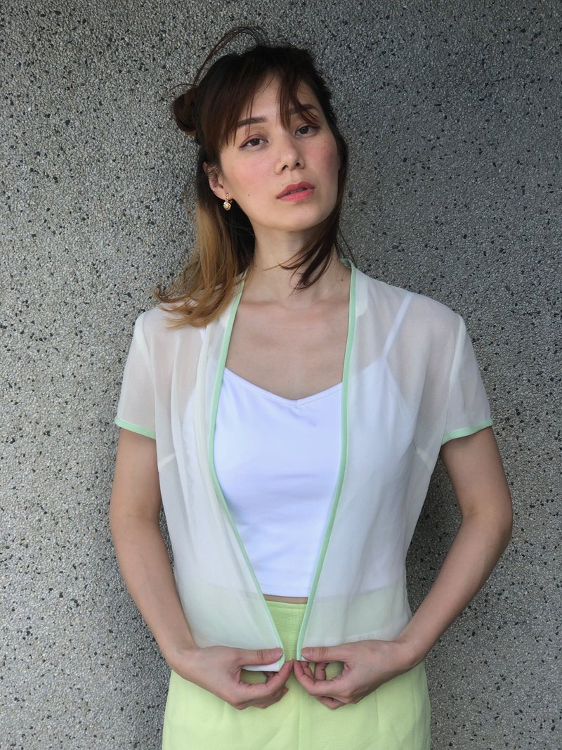 Turquoise piping sheer blouse - Women's Tops - Other Materials 