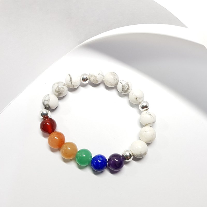 彩虹Rainbow_瑪瑙_黃玉_東陵石_天河石_青金石_紫水晶純銀手環_大 - 手鍊/手環 - 寶石 多色