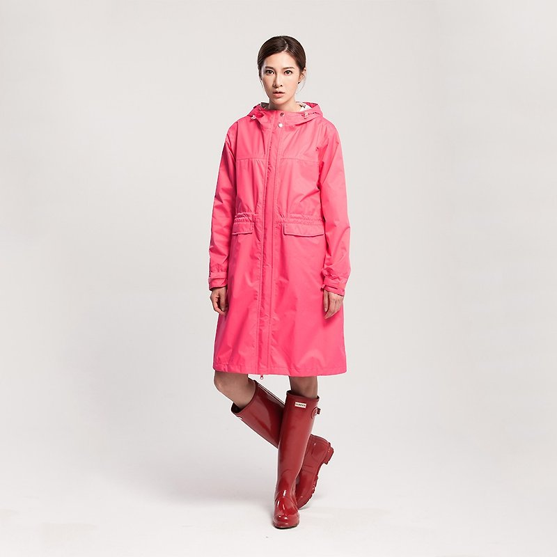 (Sold Out)(Super Value)【MORR】Rainster Women's Drawstring Windbreaker Jacket - Coral Red - เสื้อสูท/เสื้อคลุมยาว - วัสดุกันนำ้ สีแดง
