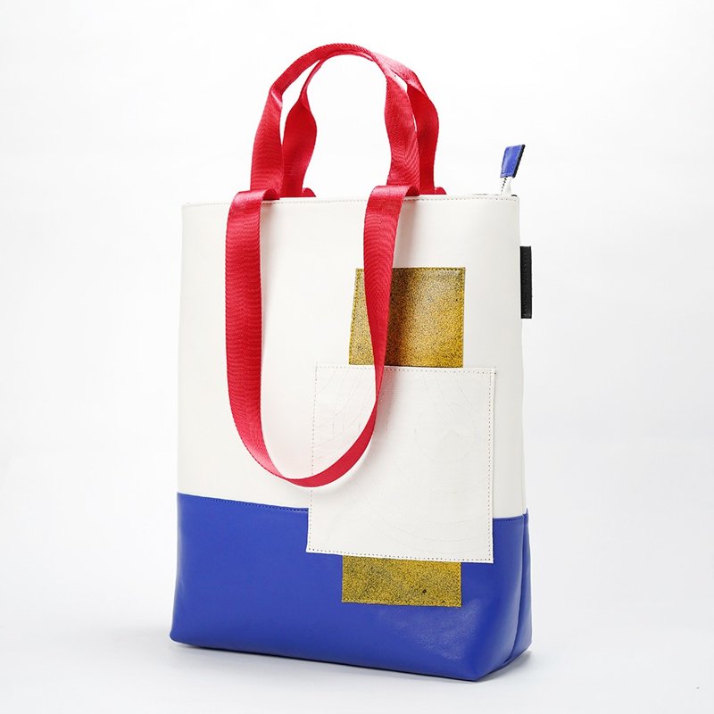 Blue white red Zipper Tote Bag - 其他 - 人造皮革 藍色