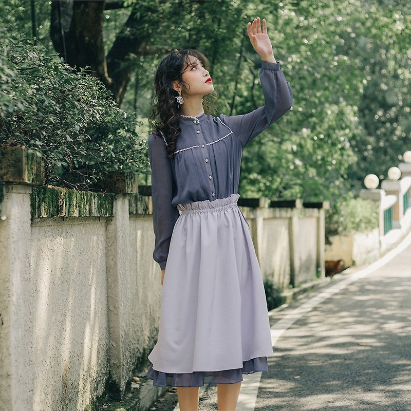[Autumn new] 2019 Anne Chen high waist skirt retro chiffon shirt set 9732 9743 - Women's Shirts - Other Materials 