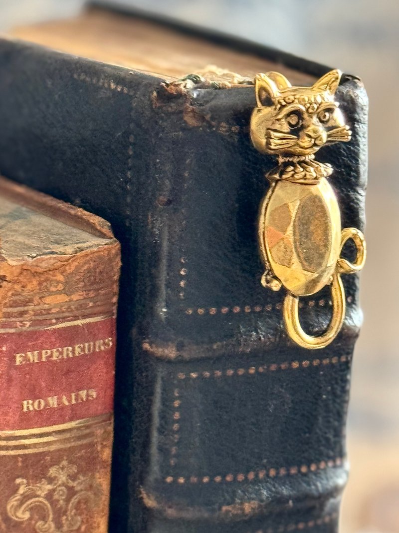 40531-Rare French beautiful brass-plated cat bookmark - Bookmarks - Other Metals 