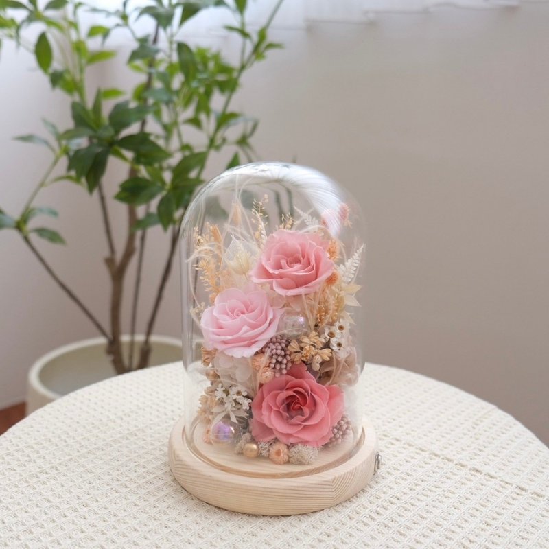 長型玻璃罩小夜燈 粉色系永生花 永生花玻璃罩 - 乾燥花/永生花 - 植物．花 粉紅色