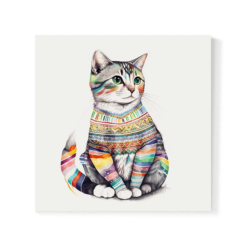 |フレームレス絵画|カラフルな猫|装飾絵画| - ポスター・絵 - コットン・麻 ホワイト