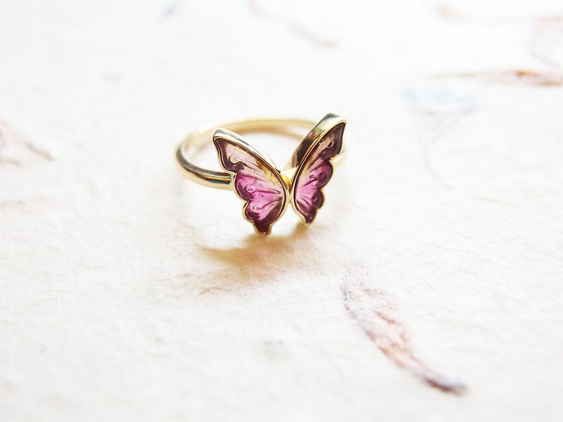 Jingjing Workshop*Love2hm [Butterfly Dream] Natural Watermelon Tourmaline*18K Real Gold Ring - General Rings - Gemstone Pink