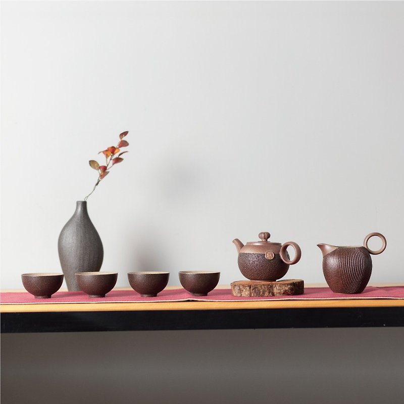 【Lubao LOHAS】 Stone tea group imitating rock glaze - Teapots & Teacups - Pottery Brown