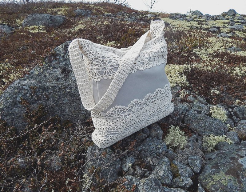 Crochet cotton boho bag, knitted bag, white women's bag, cottagecore bag - 手提包/手提袋 - 棉．麻 白色