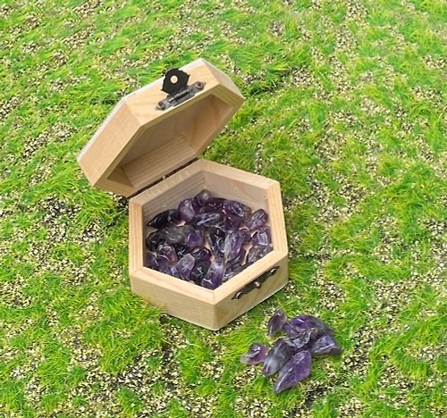 fitter 天然小實木盒x天然大顆粒夢幻紫水晶消磁石套組 快速出貨