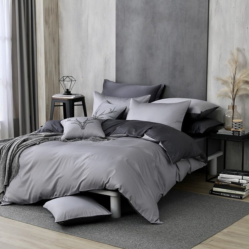 Basic8 silver gray X alloy gray/300 woven combed long-staple cotton/bed bag dual-purpose quilt set/bed bag quilt set - เครื่องนอน - ผ้าฝ้าย/ผ้าลินิน สีเทา