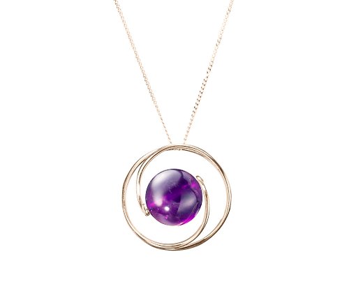 Majade Jewelry Design 紫水晶金項鍊 漩渦黃金項鍊 二月誕生石吊墜 14k黃金深紫立體項鍊