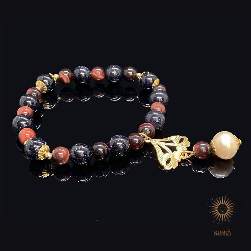 【Her Grace】Elegant Blue Sandstone, Red Tigerite & Pearl Bracelet - Bracelets - Crystal 