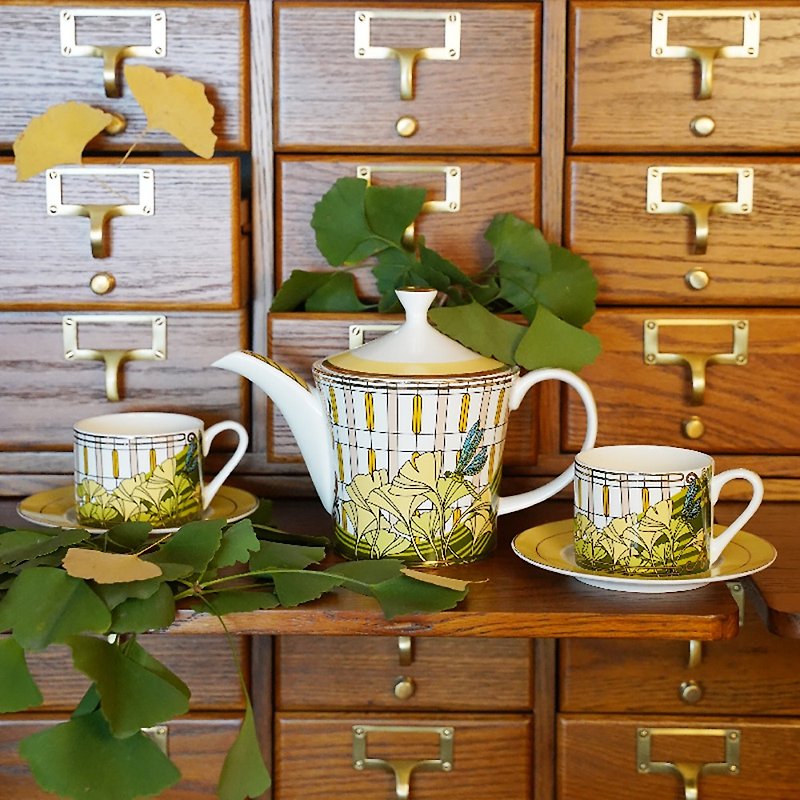 Dragonfly and Ginkgo Series Bone China Afternoon Tea Teapot, Cup and Saucer Gift Box - Teapots & Teacups - Porcelain 