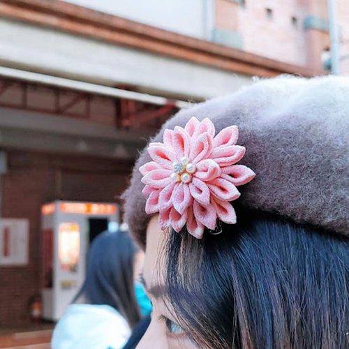馨手作 Cindy's hand made 【つまみ細工】八重菊兩用夾 髮飾 胸針 帽飾