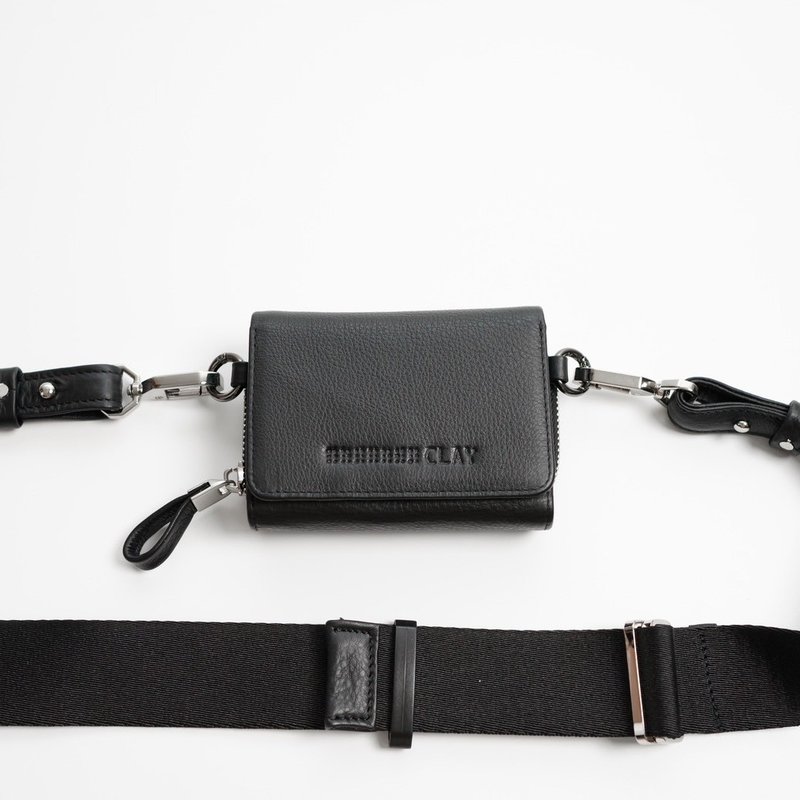 Wallet on Chain Set (Type C Strap) - กระเป๋าสตางค์ - หนังแท้ สีดำ