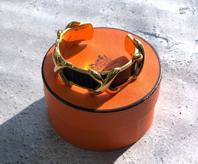 HERMES エルメス リザード バングル ブレスレット ヴィンテージ 日本直送 名牌中古包 】HERMES エルメス リザード クロス