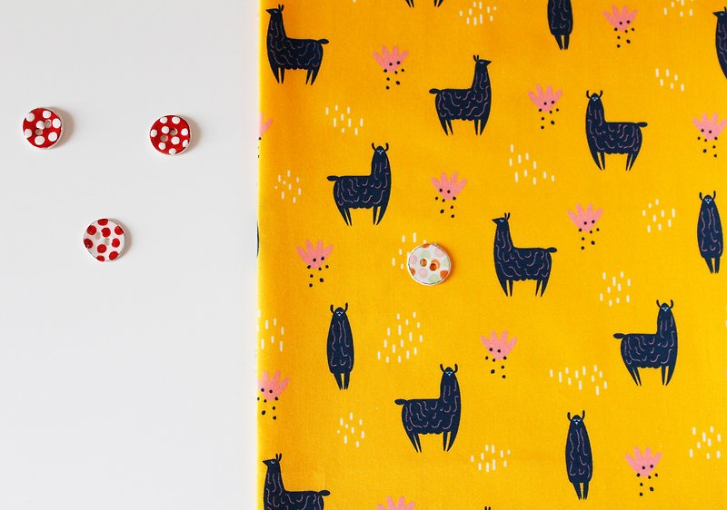 Cotton poplin fabric - Forest Llamas, yellow version - Quirky Animals collection - Knitting, Embroidery, Felted Wool & Sewing - Cotton & Hemp Multicolor