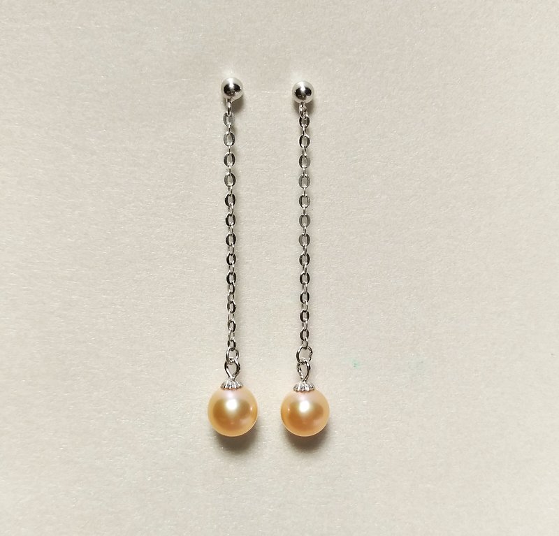 Small circle long chain pearls - Earrings & Clip-ons - Gemstone Pink