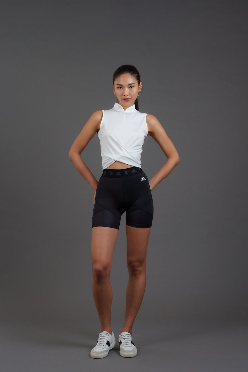 Qi-pow! 中式短款運動上衣 (白色) - 背心/無袖上衣 - 聚酯纖維 白色