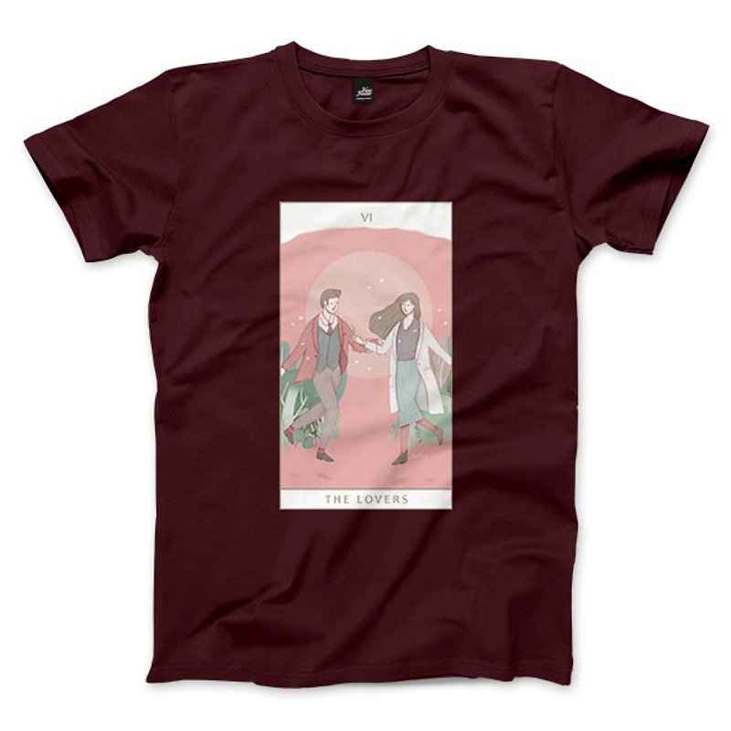 VI | The Lovers-Claret-Unisex T-shirt - เสื้อยืดผู้ชาย - ผ้าฝ้าย/ผ้าลินิน สีแดง