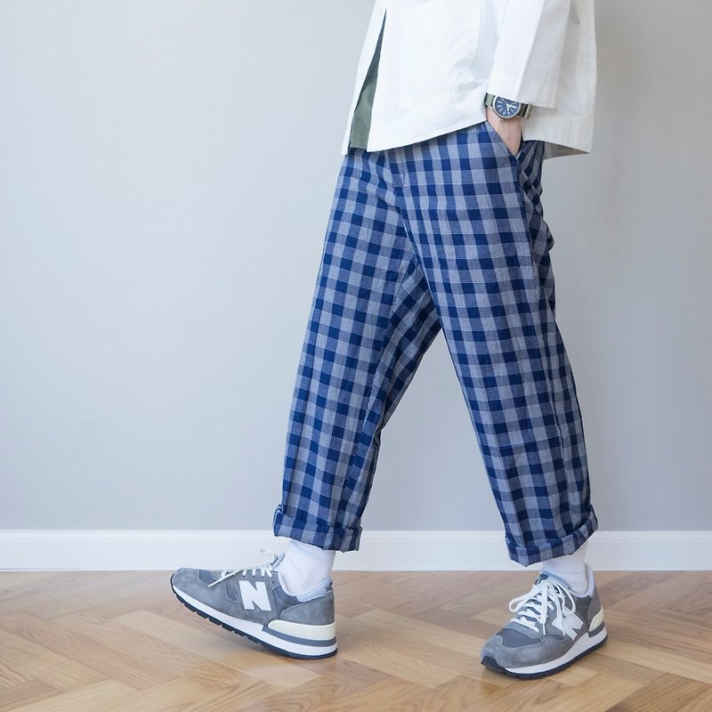 Don’t think the whole world is the same checkered! Come experience the most French blue and white checkered trousers in the universe - Men's Pants - Cotton & Hemp Blue