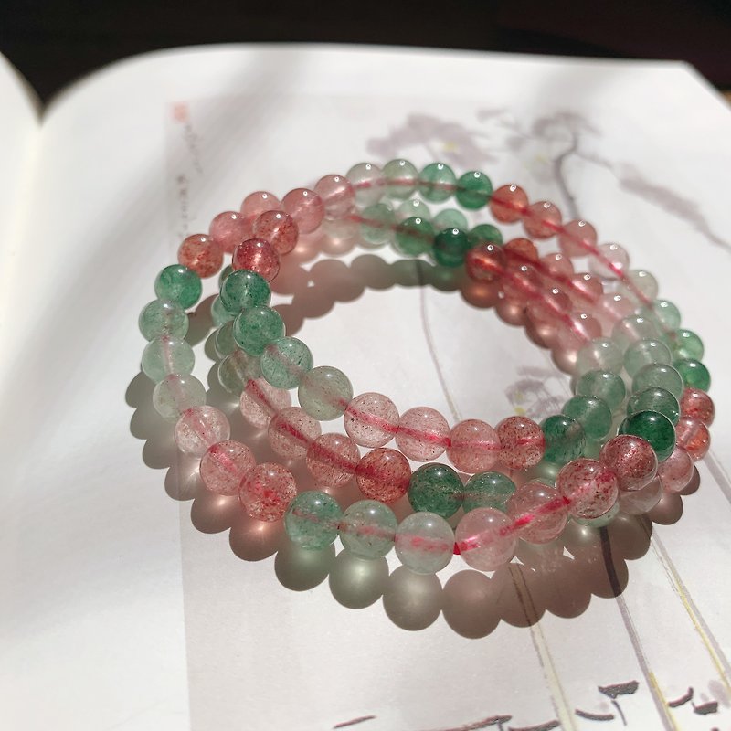 Pull green water and lotus. Natural Strawberry Crystal Green Strawberry Crystal Bracelet 6mm Three Circles Bracelet Peach Blossom Good Luck Popularity - Bracelets - Crystal Green