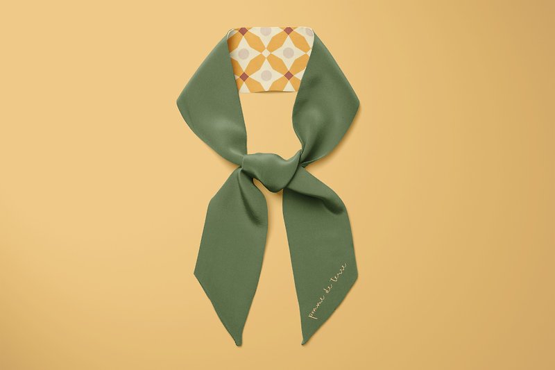 Avocado silk scarf silk twilly 100% silk | 150x5cm - Scarves - Silk Orange