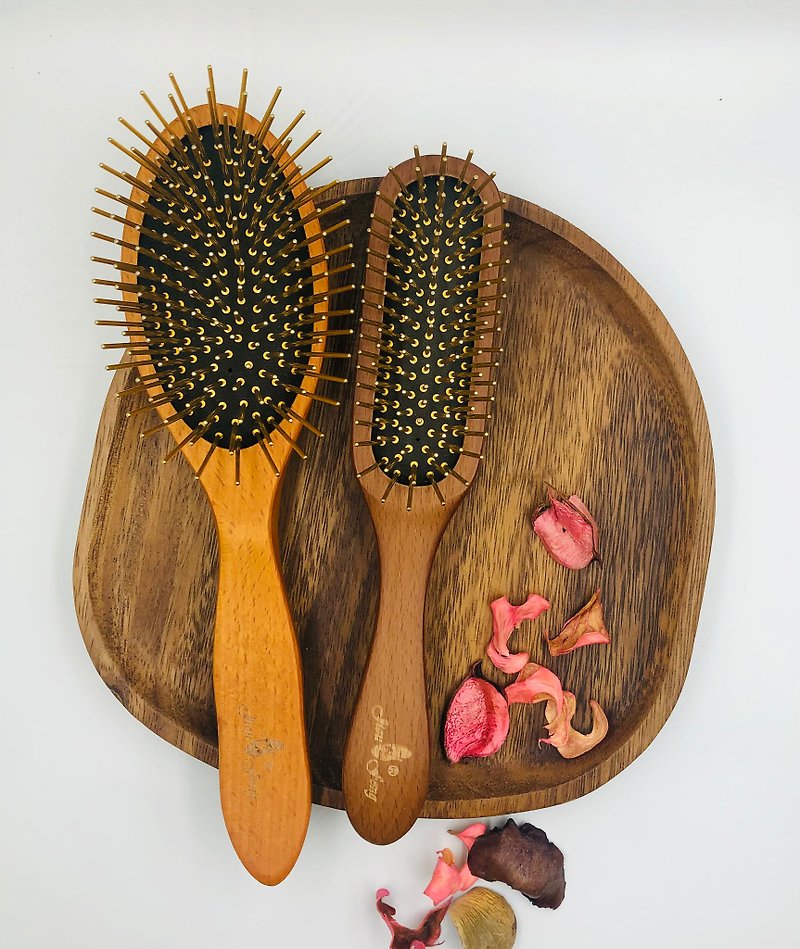 [Buy A, get B free] Jiou-fong beech log massage golden comb∣free 1 long golden comb - อุปกรณ์แต่งหน้า/กระจก/หวี - ไม้ 