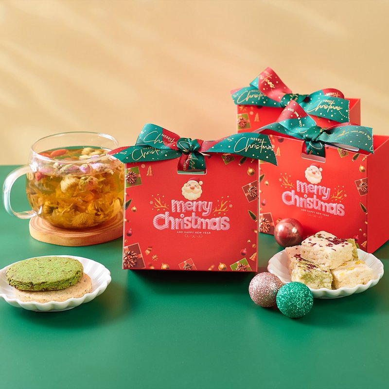 (預算50內)【聖誕交換禮物推薦】聖誕心意絲帶禮盒 花茶配薑餅人 - 茶葉/茶包/水果茶 - 其他金屬 紅色