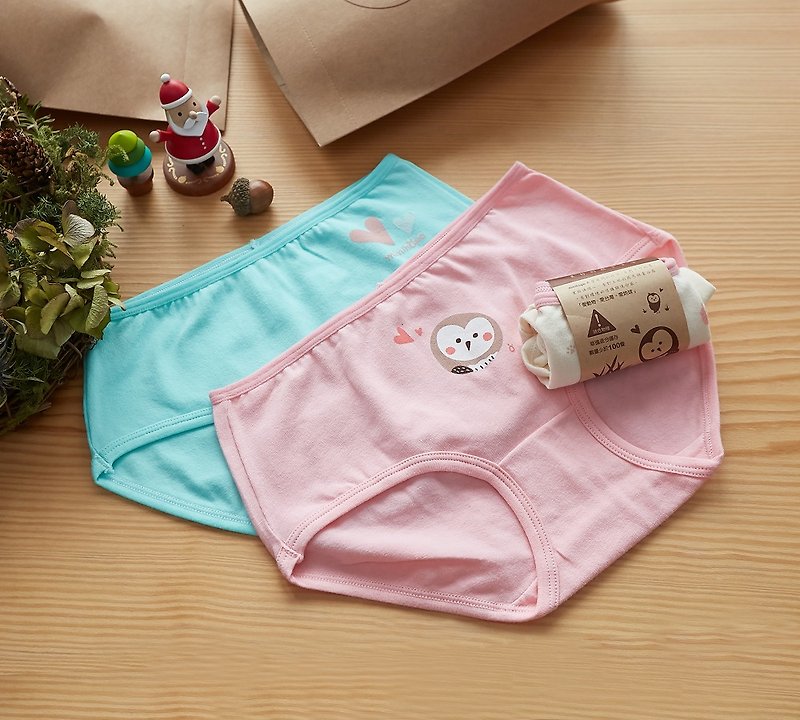 森林裡的草鴞女童三角褲組 - 男/女童長褲/短褲 - 棉．麻 粉紅色