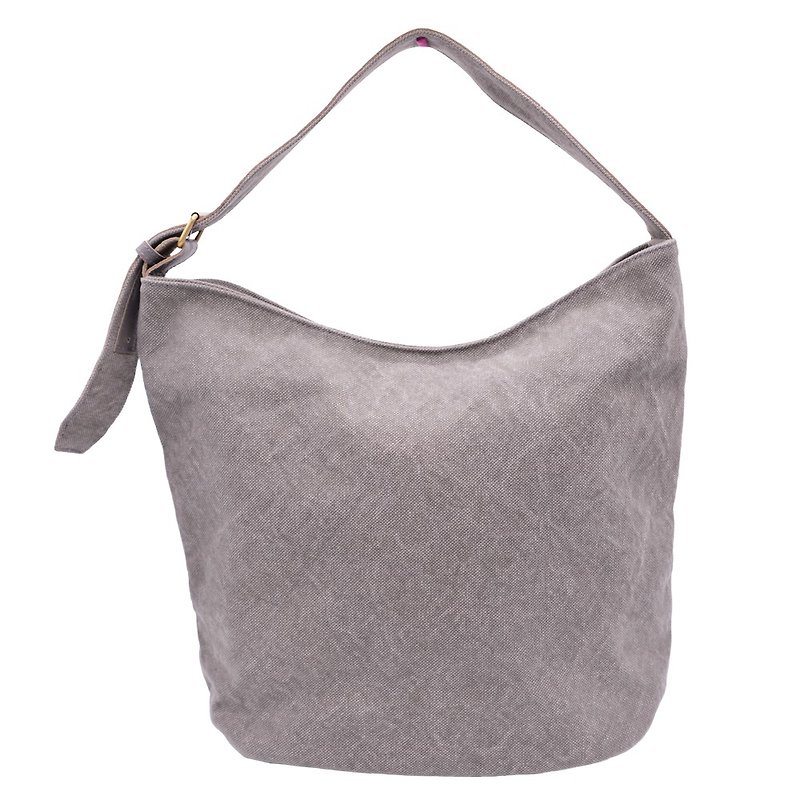 Leather base canvas bag Gray color - Messenger Bags & Sling Bags - Cotton & Hemp Gray