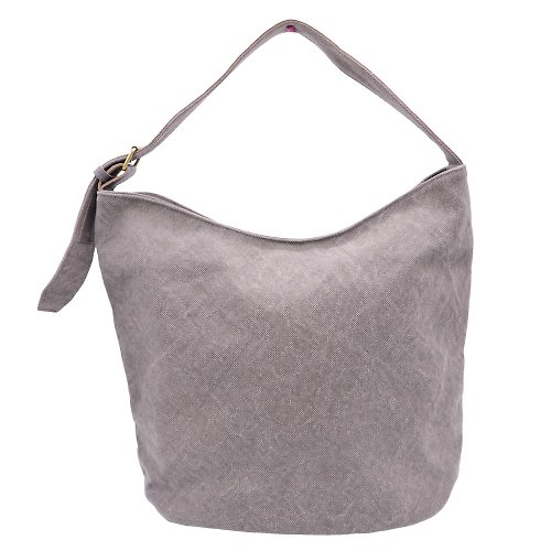 Greenies&Co Leather base canvas bag Gray color