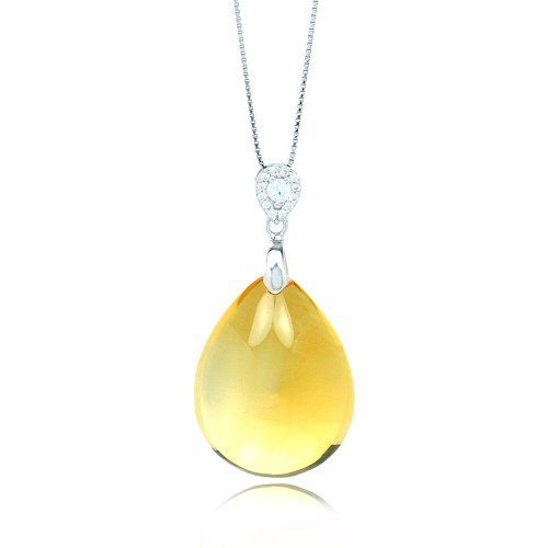 正佳珠寶 Gemsrich Jewelry 【正佳珠寶】黃水晶 冰種黃水晶水滴吊墜 黃水晶項鍊 925銀白K