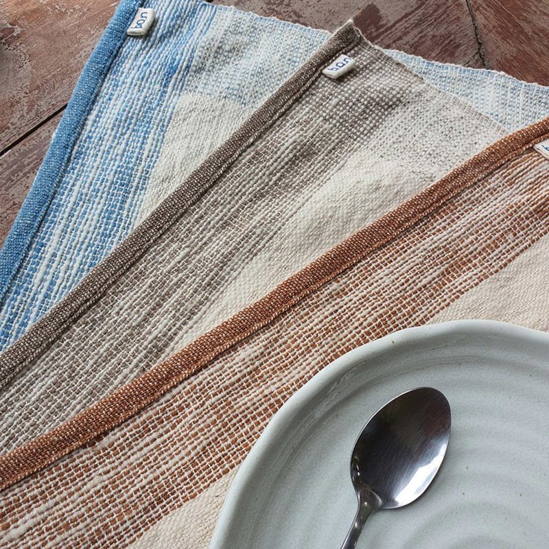 Cotton Napkin, Hand spun, Wana, Blue, Grey, Brown - 餐桌布/桌巾/餐墊 - 棉．麻 藍色