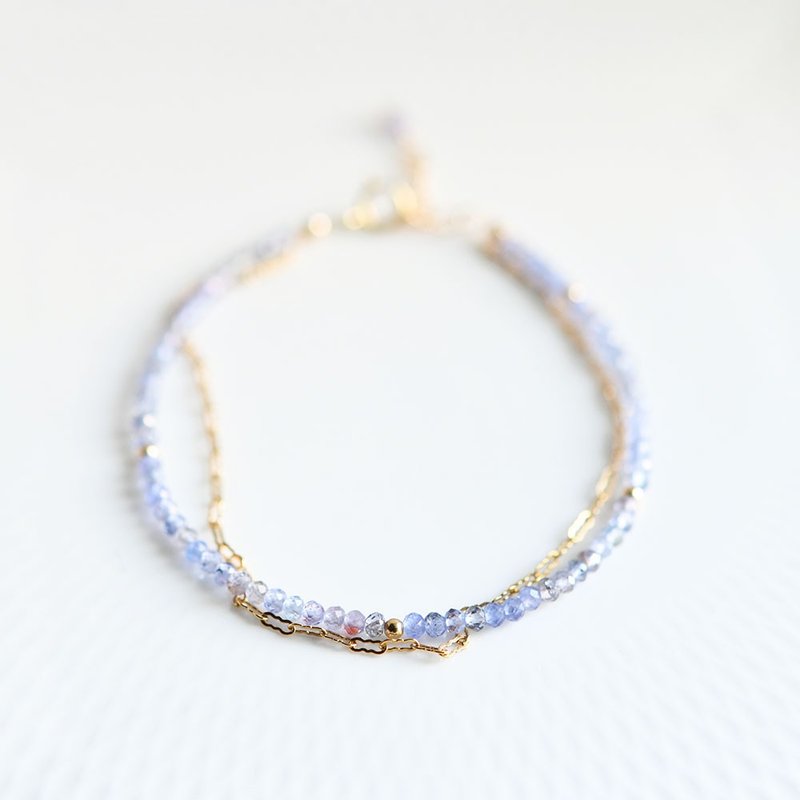 Stone tanzanite and wave chain double bracelet that leads life to a good direction December birthstone - Bracelets - Gemstone Blue