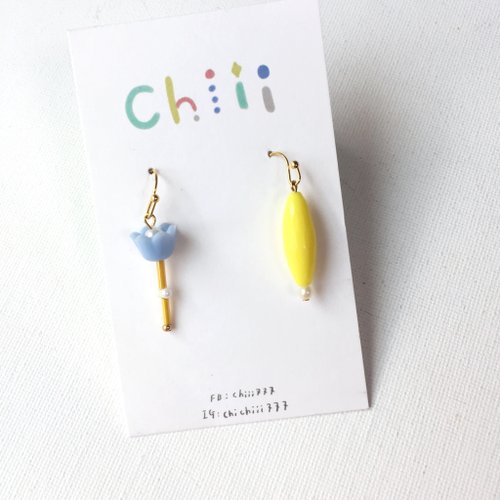 chiii 芭比娃娃串珠(藍)夾式/針式耳環