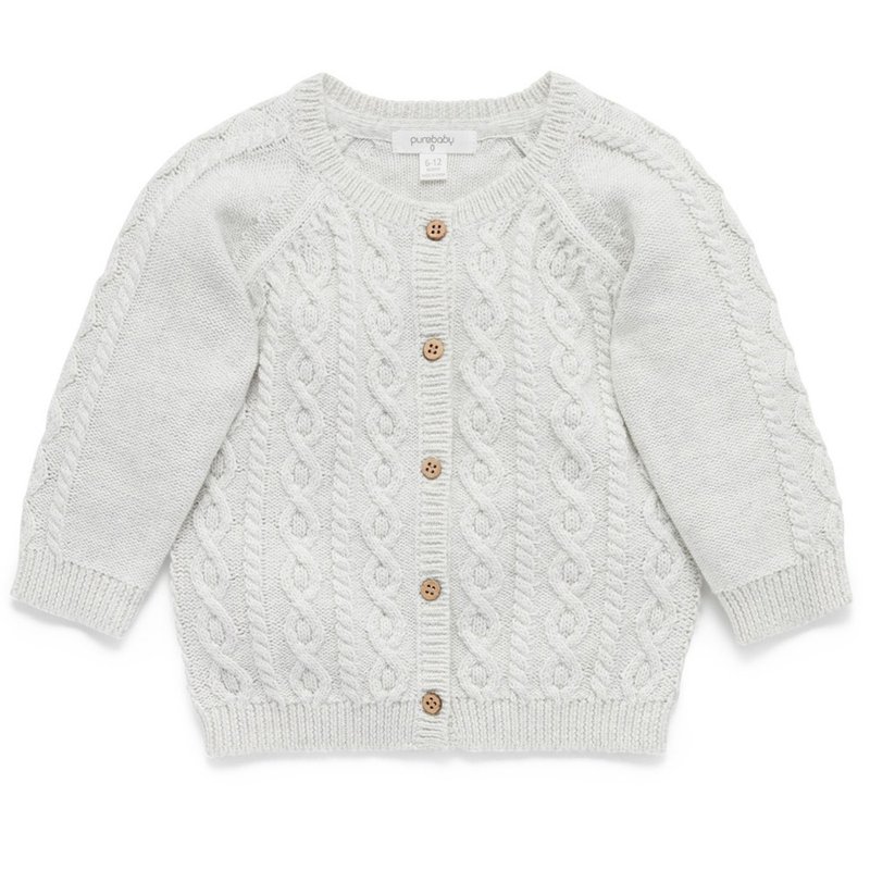 Australia Purebaby Organic Cotton Baby Knitted Jacket 6M~1T Light Grey Twist Rope - Coats - Cotton & Hemp 