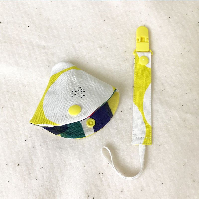 ผ้าฝ้าย/ผ้าลินิน ของขวัญวันครบรอบ สีเหลือง - Lemon Yellow - Two-in-one pacifier clip (pacifier chain + dust jacket) / Mi Yueli